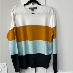 Women's Colorblock Crew Neck Sweater - White, Mustard, Light Blue& heather grey